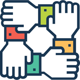 Advocacy services for visually impaired adults with four interlocking hands