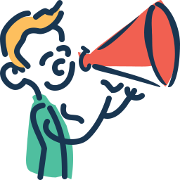 Hand drawn cartoon person holding a megaphone for self-advocacy for disabilities